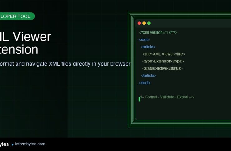 XML Viewer browser extension showing formatted XML code in a dark editor window