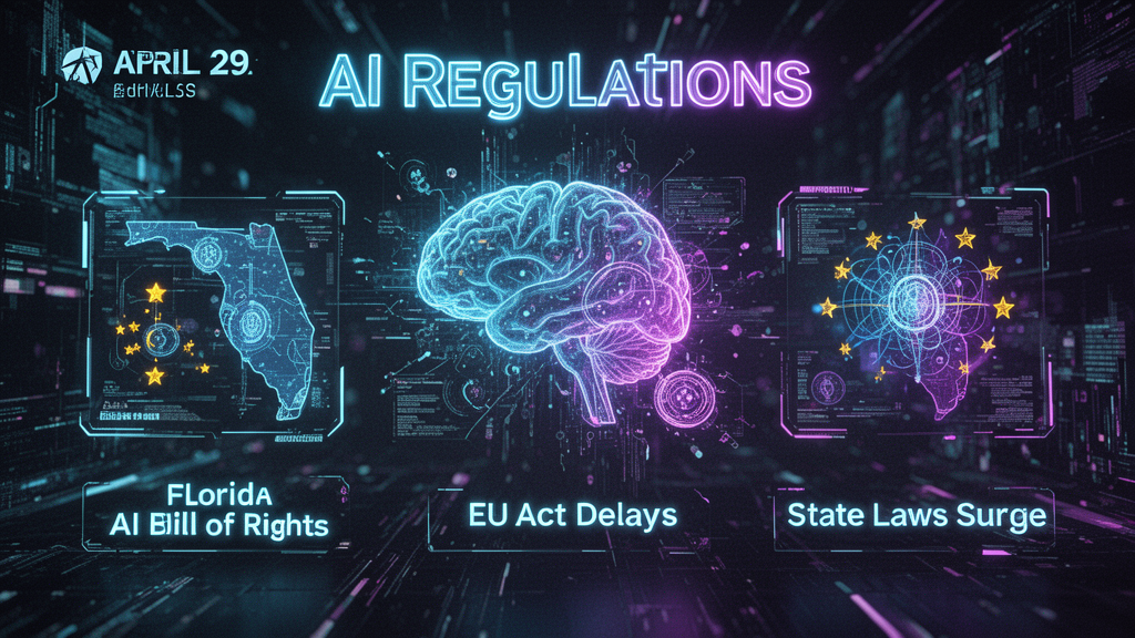 Featured image for article: AI Regulations April 29 2026: Florida AI Bill of Rights, EU Act Delays, State Laws Surge