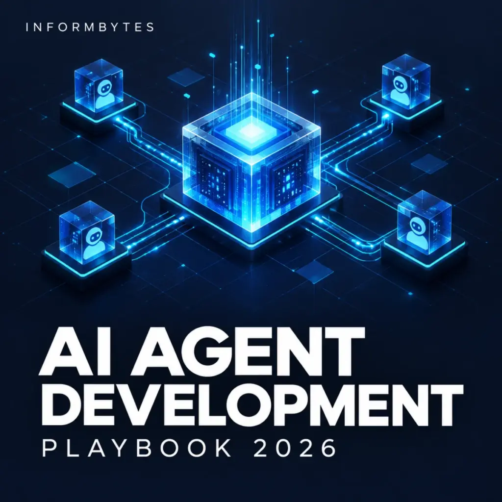 AI Agent Development Playbook 2026 cover with connected blue processing cubes
