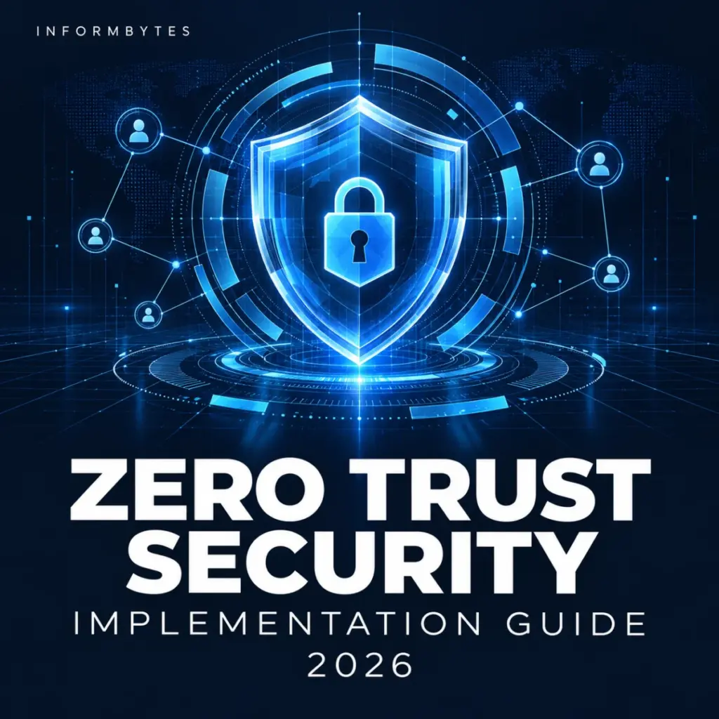 Zero Trust Security Implementation Guide 2026 cover with a blue shield and lock