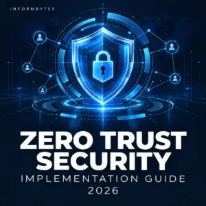 Zero Trust Security Implementation Guide 2026 cover with a blue shield and lock