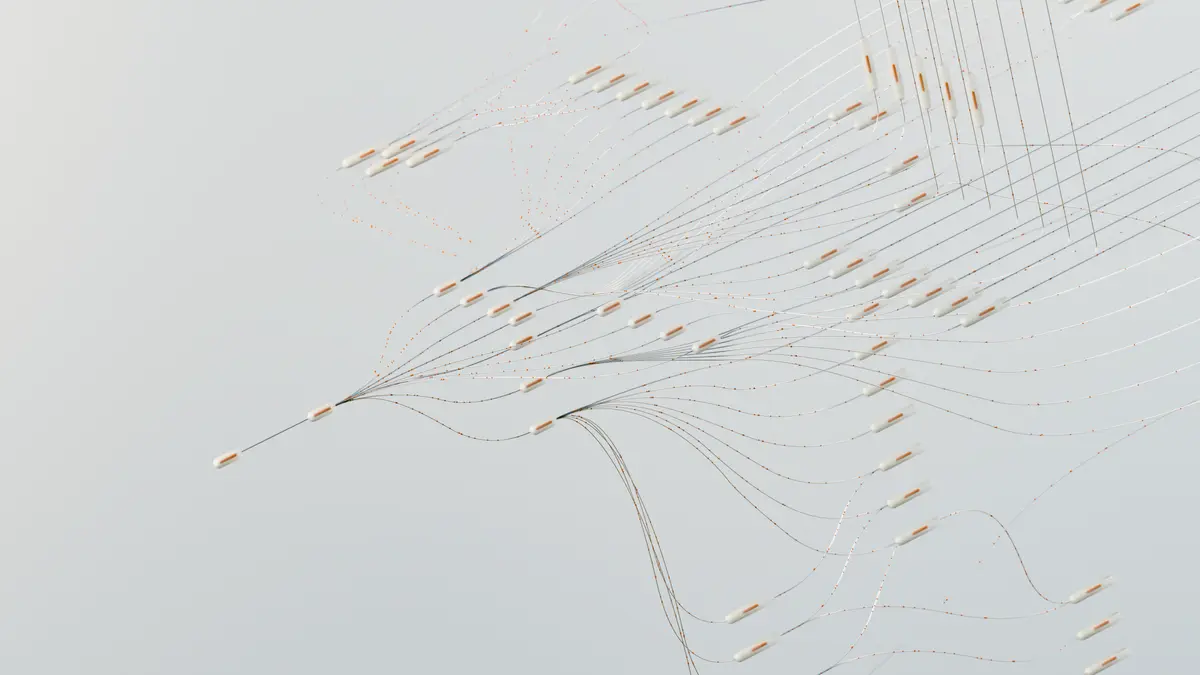Branching lines and nodes in an abstract neural-network illustration.