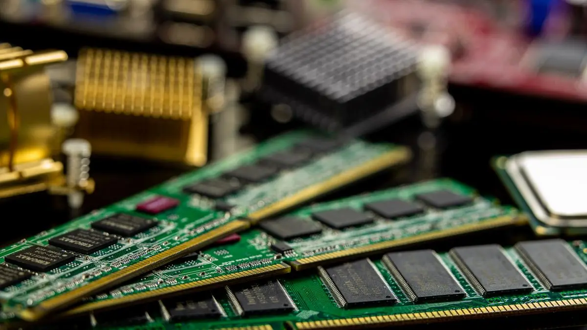 Memory modules and components on a computer motherboard.