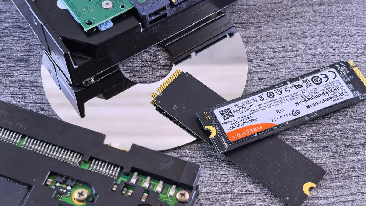 M.2 solid-state drives beside other data-storage hardware.